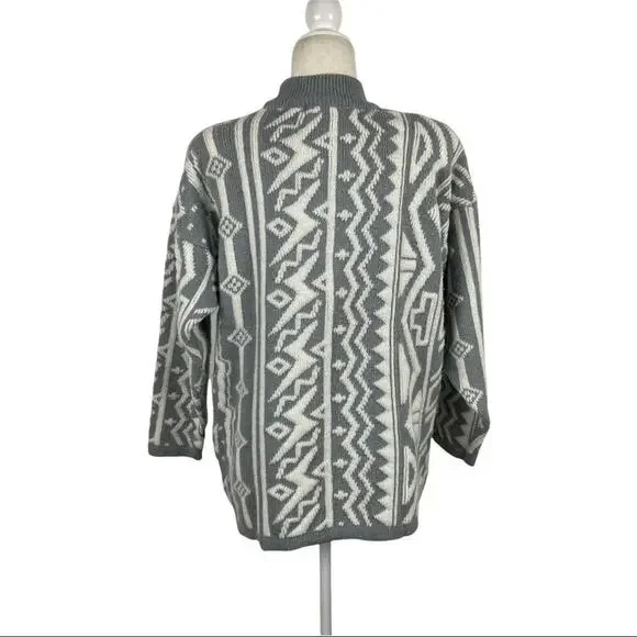 Kitty Hawk Retro Mix Print 80s Pullover Knit Sweater with Shoulder Pads Medium - Picture 9 of 13